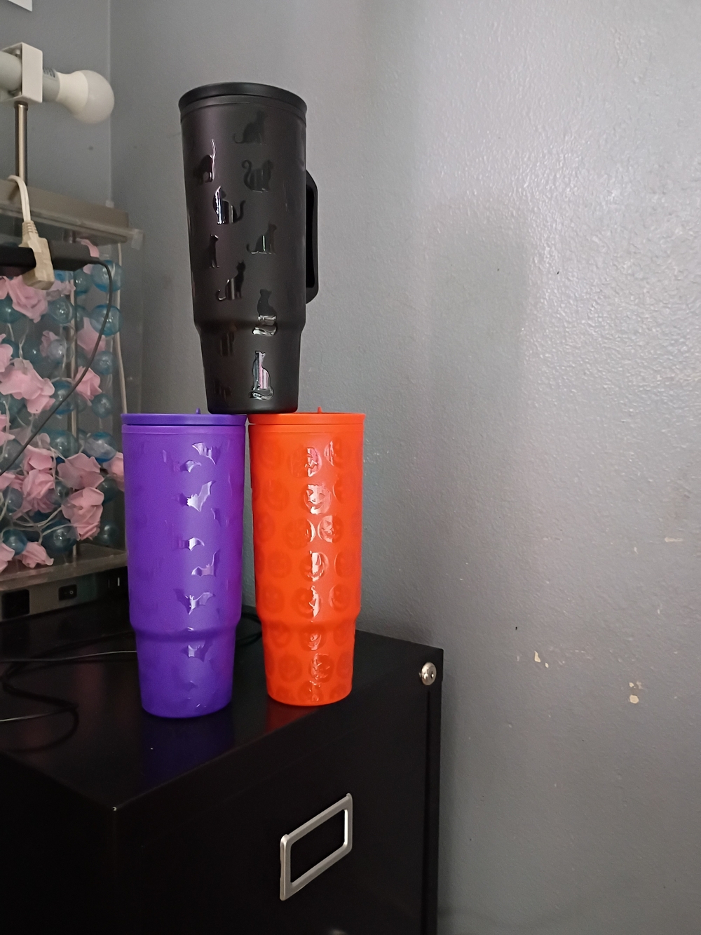 Stylish Purple, Orange & Black Reusable Tumbler Set - Home Accents